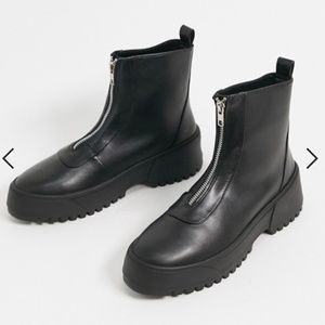ASOS DESIGN Azure chunky front zip boots in black